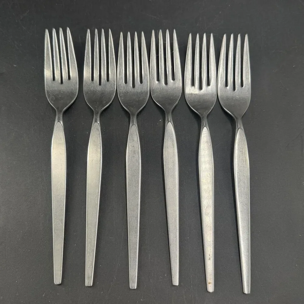 (6) Oneida Community Stainless Frostfire Dinner Fork Lot Satin Handle ~ 7.25”